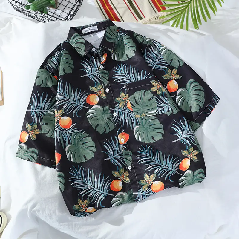 Men's Navy Floral Printed Short Sleeve Shirt - Image 3