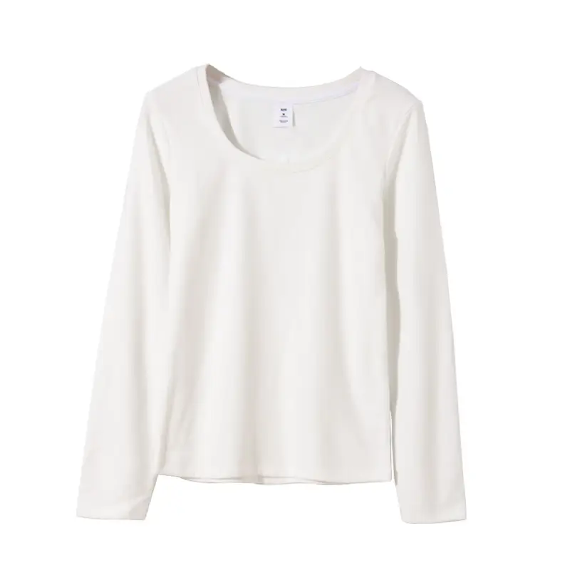 Women Long Sleeve Velvet T-Shirt Beige Winter - Image 2