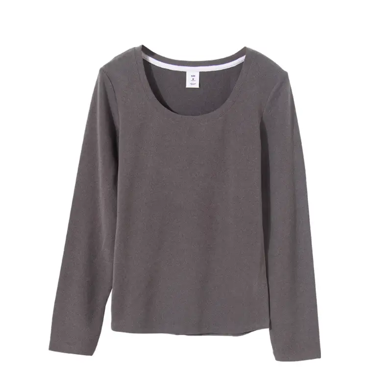 Women Long Sleeve Velvet T-Shirt Beige Winter - Image 4