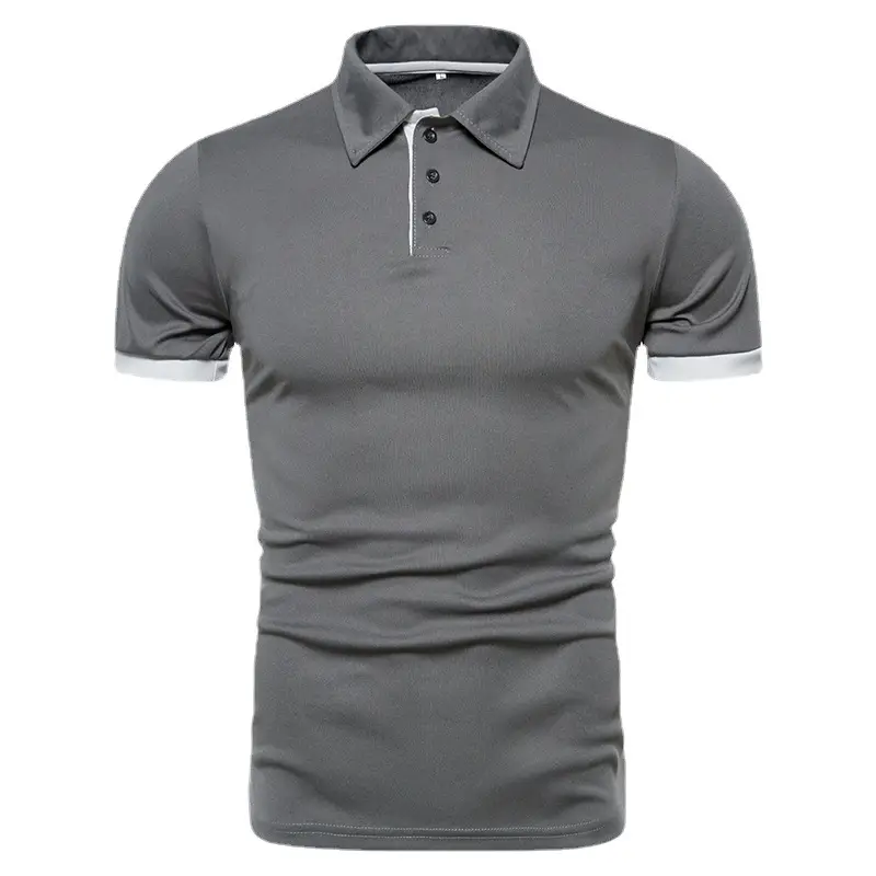 Men Pure Color Polo Shirt Navy Blue Short Sleeve Business Casual - Image 8