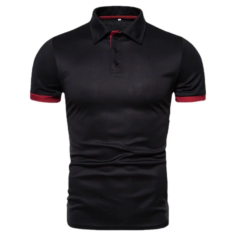 Men Pure Color Polo Shirt Navy Blue Short Sleeve Business Casual - Image 9