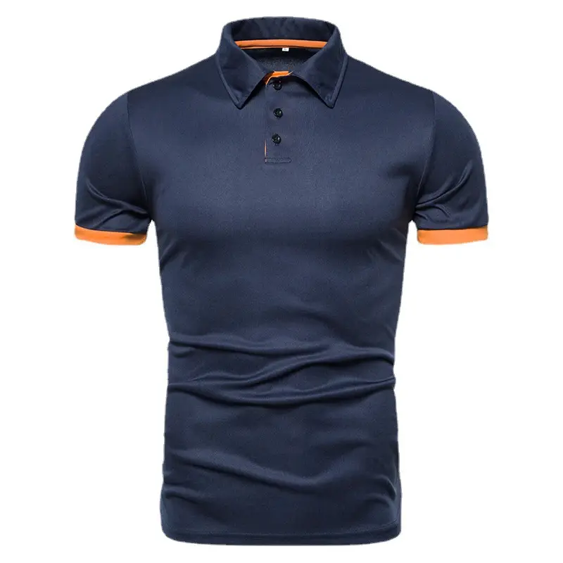 Men Pure Color Polo Shirt Navy Blue Short Sleeve Business Casual - Image 10