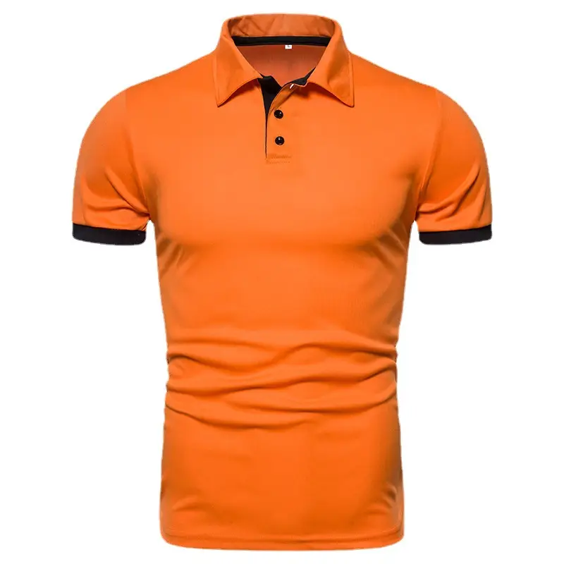 Men Pure Color Polo Shirt Navy Blue Short Sleeve Business Casual - Image 11
