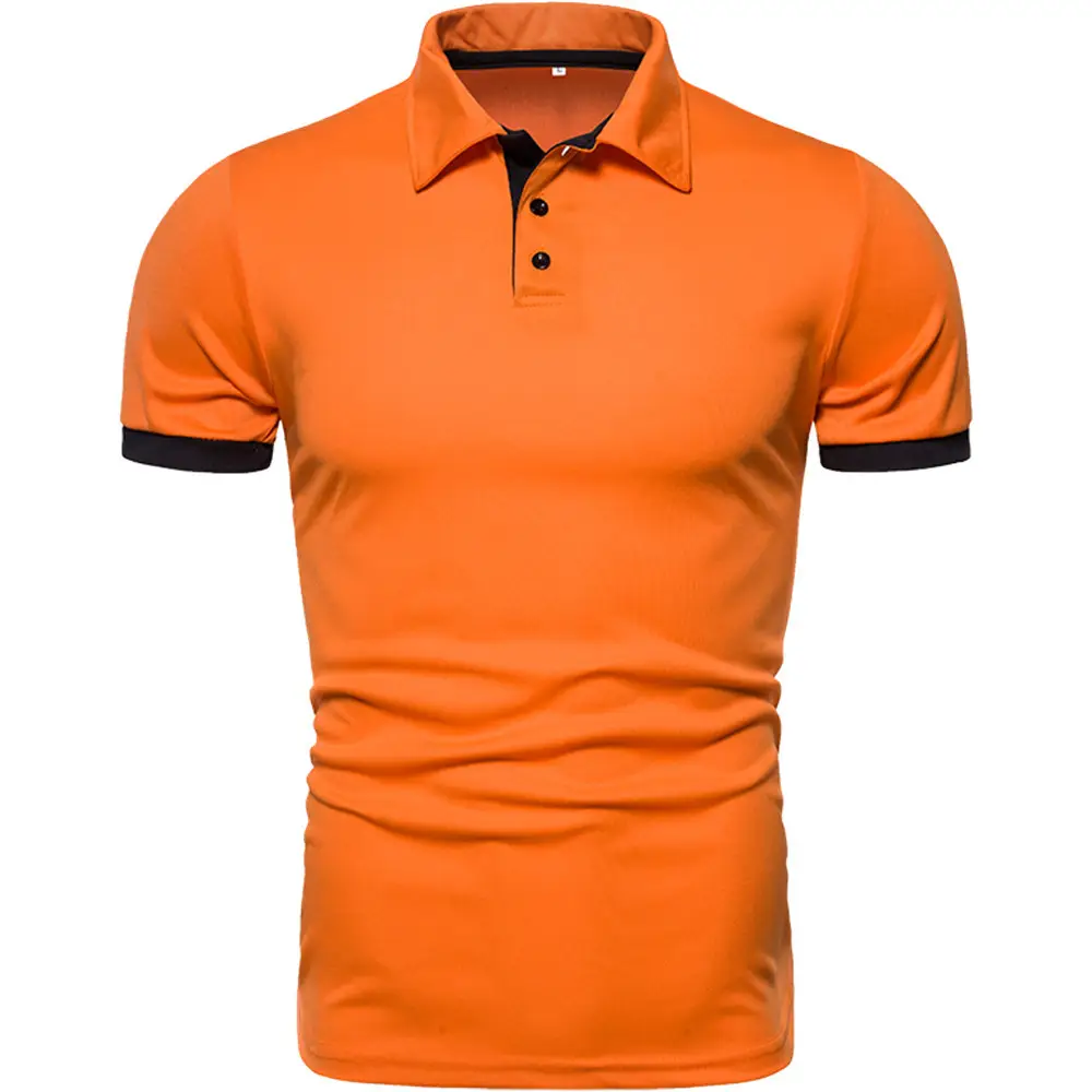 Men Pure Color Polo Shirt Navy Blue Short Sleeve Business Casual - Image 6