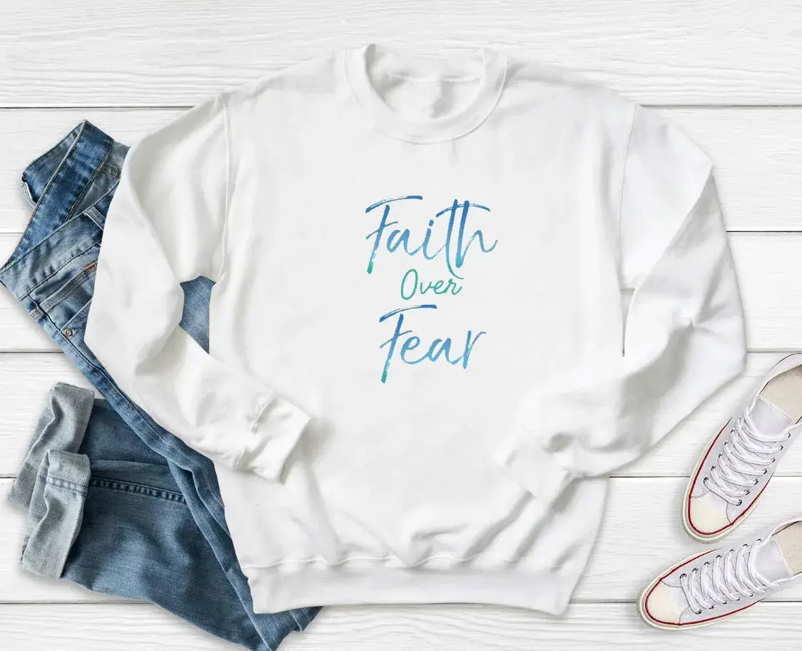 Pink Faith Over Fear Sweatshirt with Printed Design