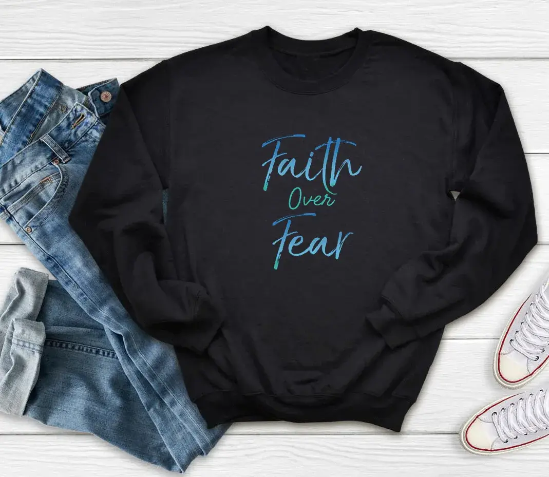 Pink Faith Over Fear Sweatshirt with Printed Design