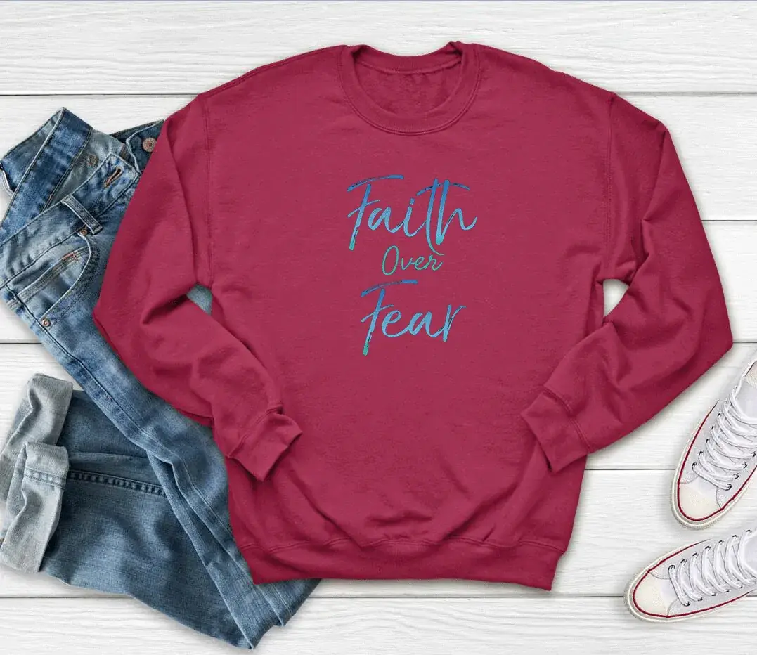 Pink Faith Over Fear Sweatshirt with Printed Design
