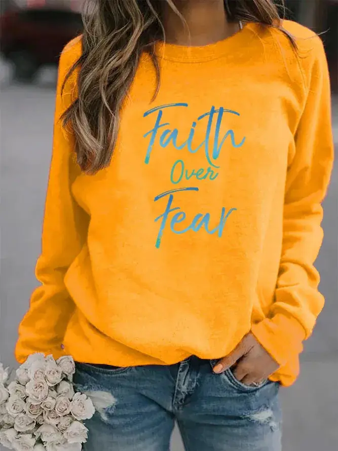 Pink Faith Over Fear Sweatshirt with Printed Design