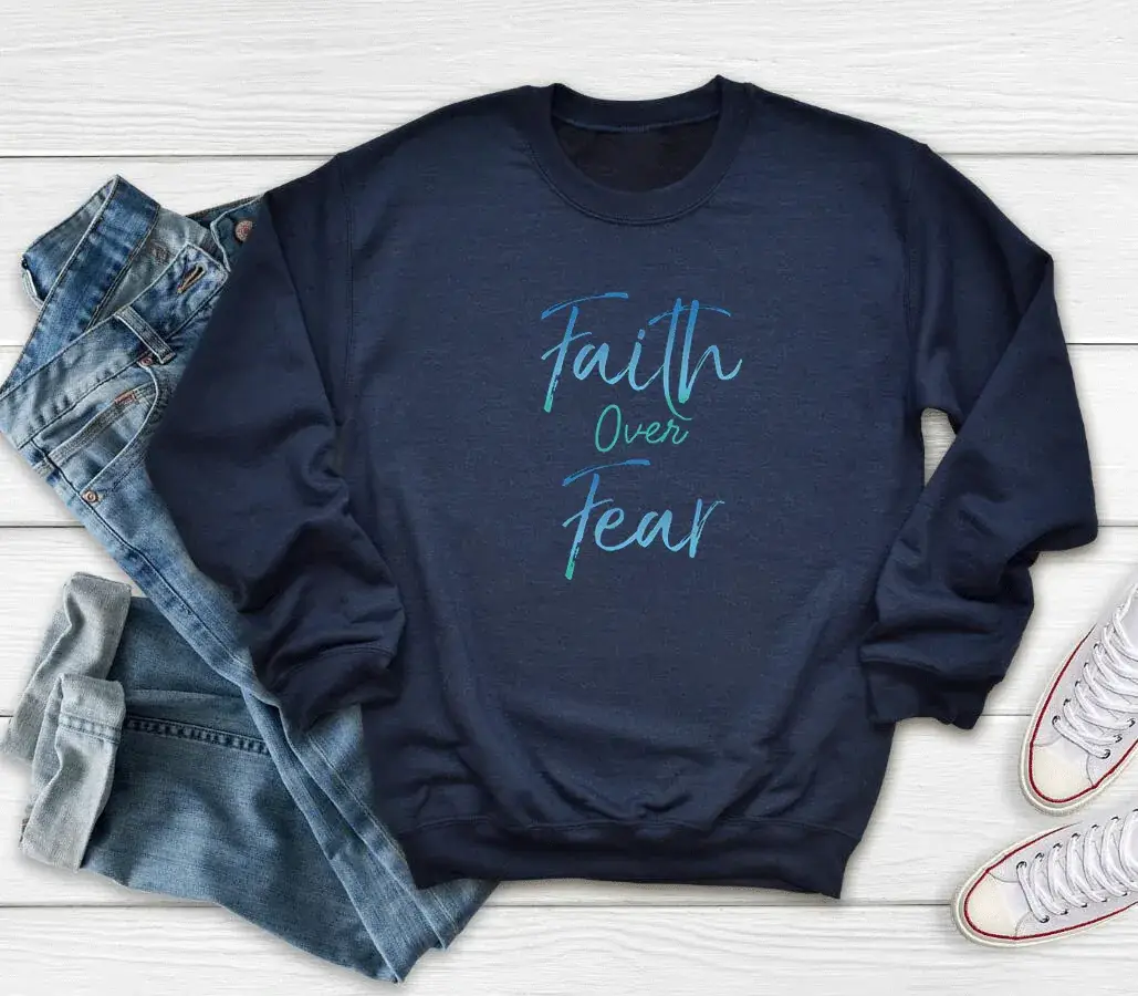 Pink Faith Over Fear Sweatshirt with Printed Design