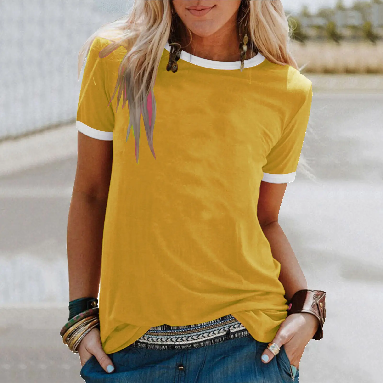Women's 2025 Summer Grey Loose Round Neck T-Shirt - Image 9