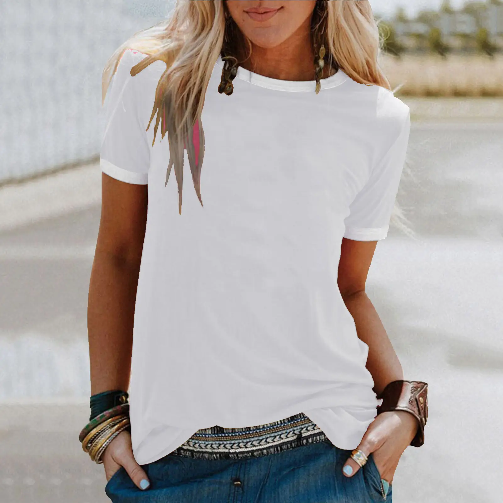 Women's 2025 Summer Grey Loose Round Neck T-Shirt - Image 10