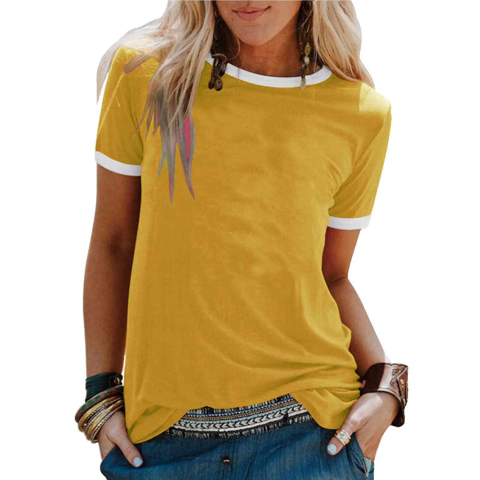 Women's 2025 Summer Grey Loose Round Neck T-Shirt - Image 3