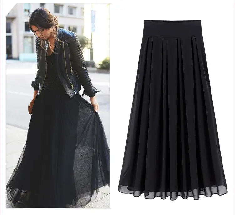 Black Pleated High Waist Skirt for Women Spring Summer — feature 2