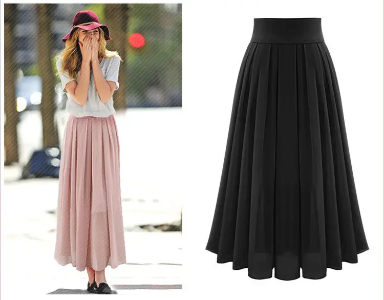 Black Pleated High Waist Skirt for Women Spring Summer — feature 3