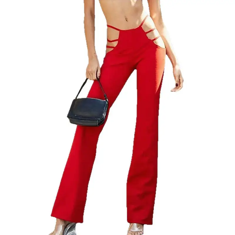Women's Hollow Waist Flared Pants Low Cut Solid Color - Image 7