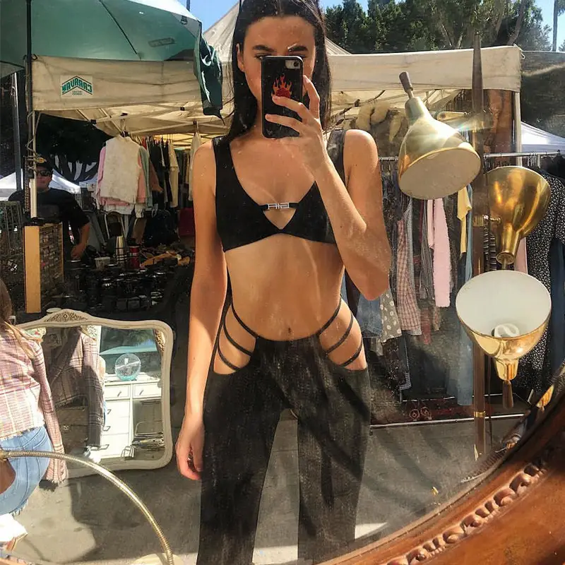 Women's Hollow Waist Flared Pants Low Cut Solid Color — feature 11