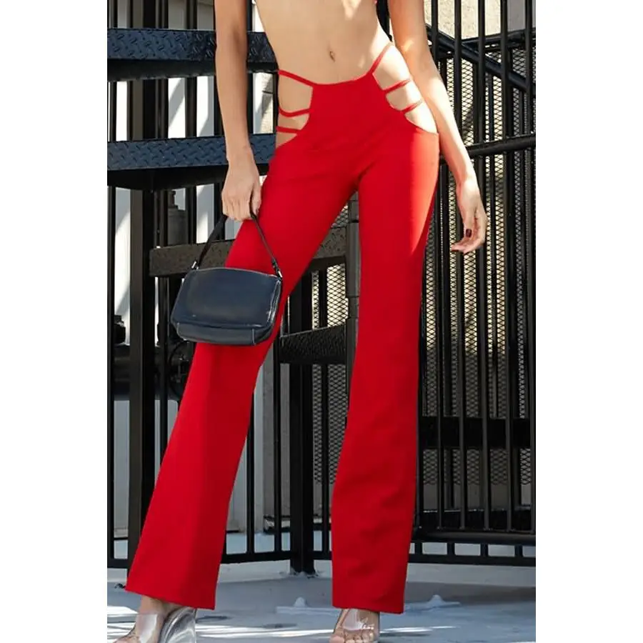 Women's Hollow Waist Flared Pants Low Cut Solid Color — feature 14