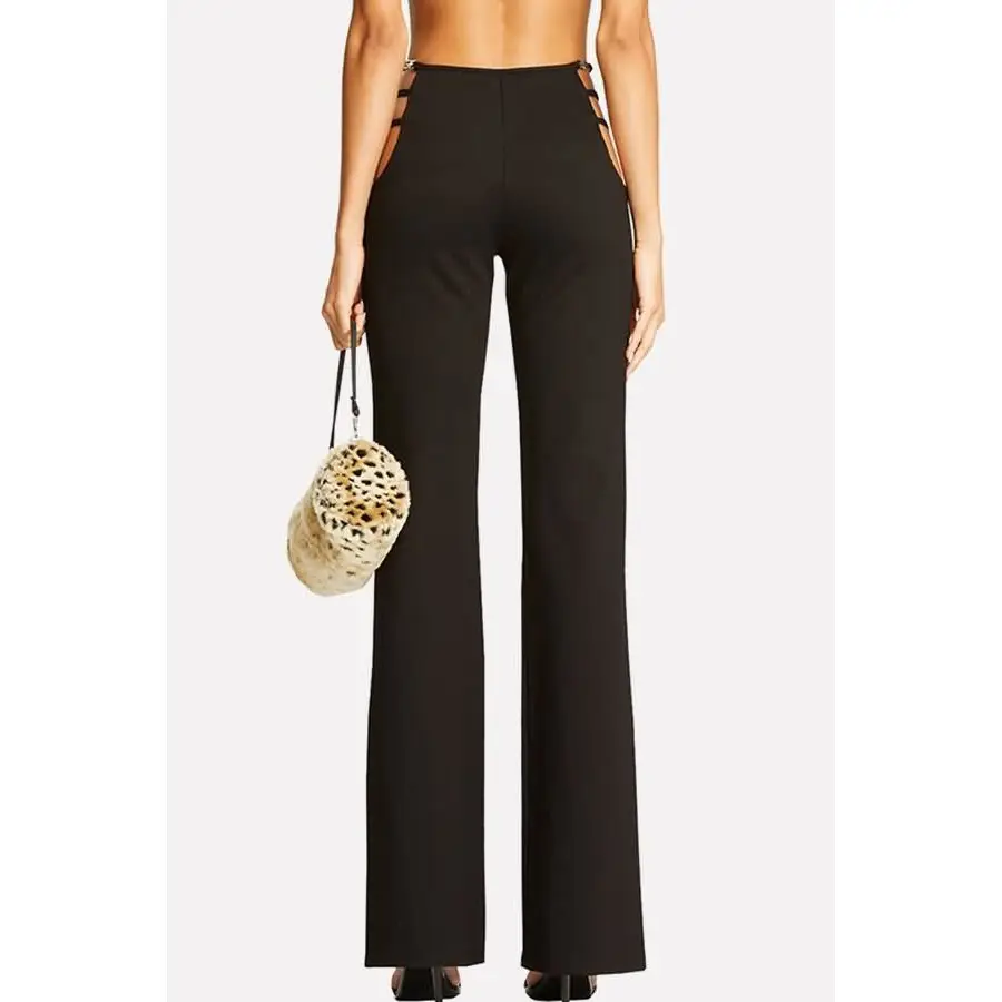 Women's Hollow Waist Flared Pants Low Cut Solid Color — feature 15