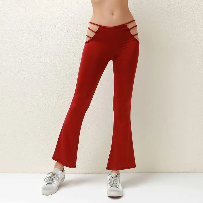 Women's Hollow Waist Flared Pants Low Cut Solid Color - Image 2