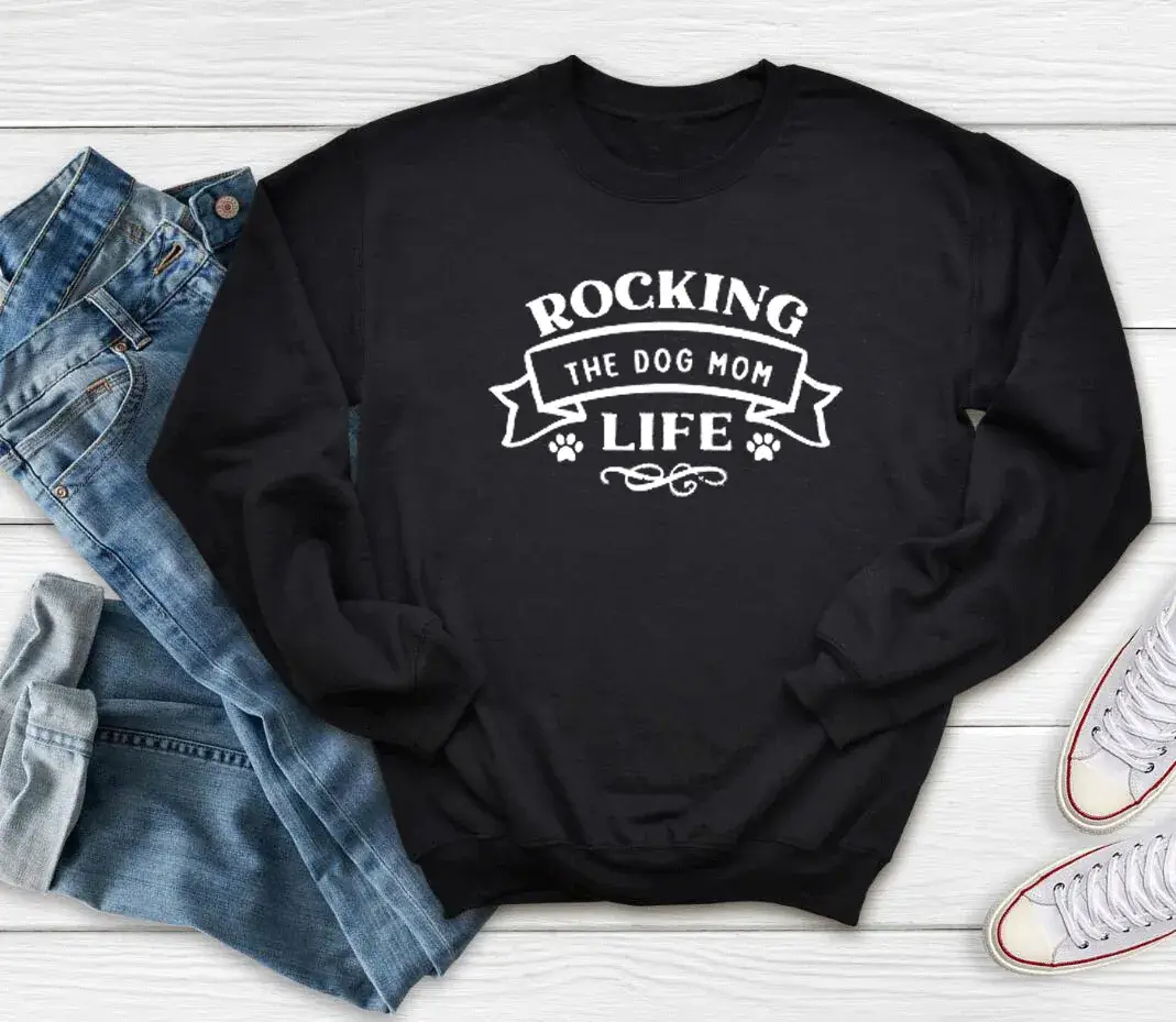 Rocking the Dog Mom Life Round Neck Sweater Maroon