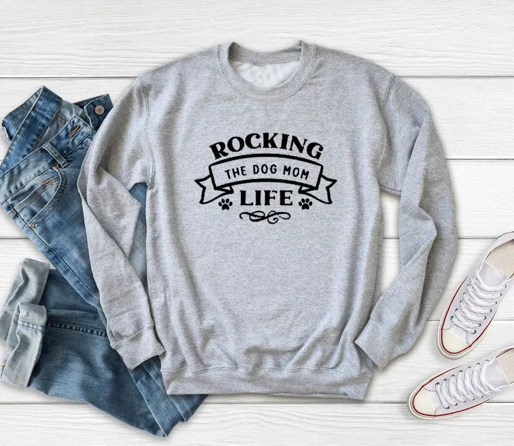 Rocking the Dog Mom Life Round Neck Sweater Maroon