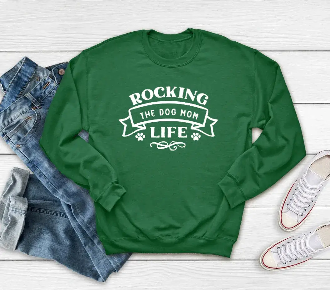 Rocking the Dog Mom Life Round Neck Sweater Maroon
