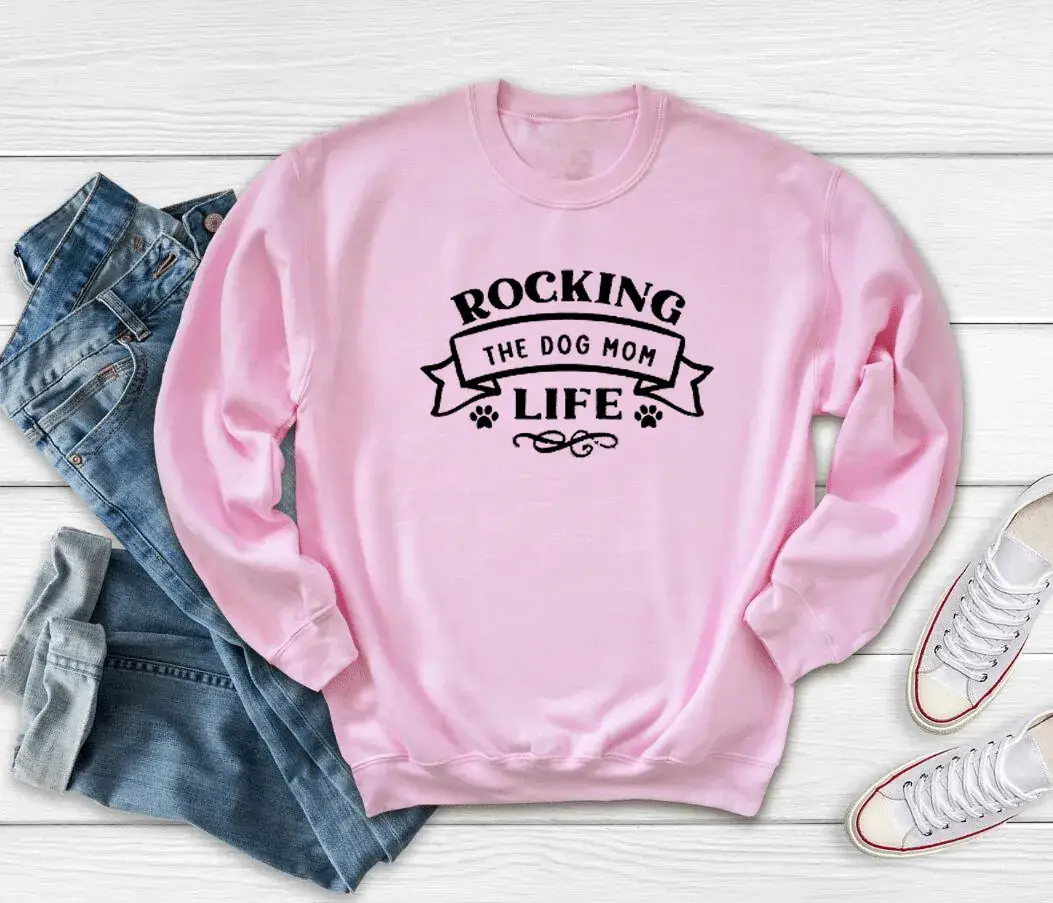 Rocking the Dog Mom Life Round Neck Sweater Maroon