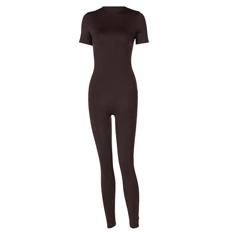 Women's Zip-Up Sports Yoga Jumpsuit Beige Short Sleeve - Image 10