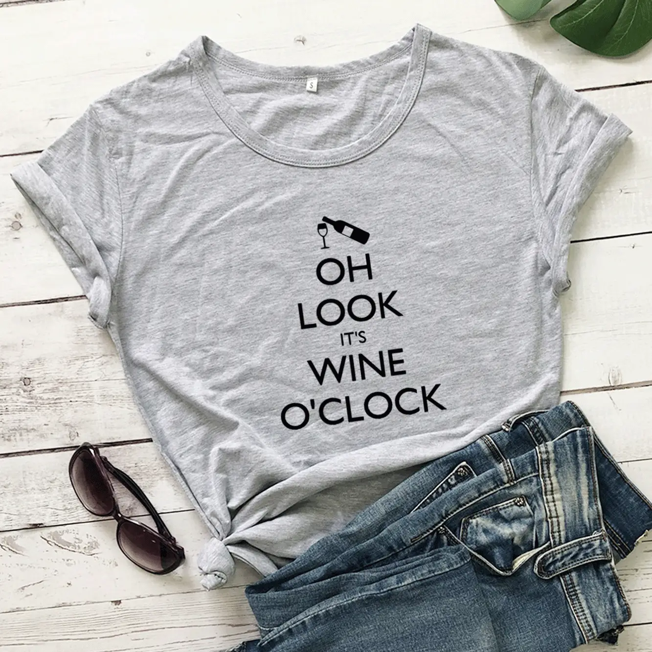 White T-Shirt with Wine O'Clock Print - Image 3