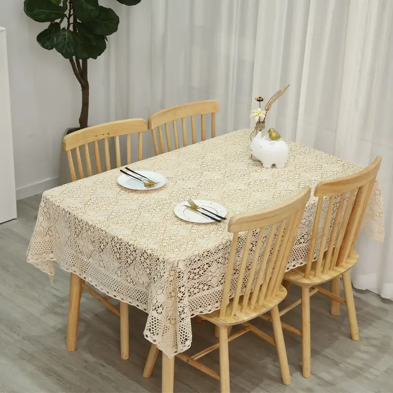 Pastoral Style Lace-Edged Cotton and Linen Tablecloth, Vintage Crochet Tea Table Cloth, Placemat, New Chinese Style, Available for Dropshipping