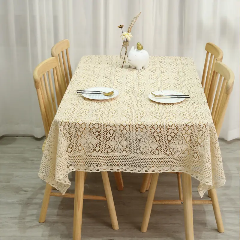 Pastoral Style Lace-Edged Cotton and Linen Tablecloth, Vintage Crochet Tea Table Cloth, Placemat, New Chinese Style, Available for Dropshipping
