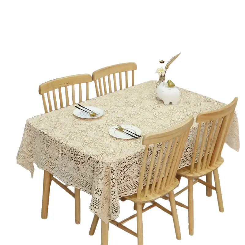 Pastoral Style Lace-Edged Cotton and Linen Tablecloth, Vintage Crochet Tea Table Cloth, Placemat, New Chinese Style, Available for Dropshipping