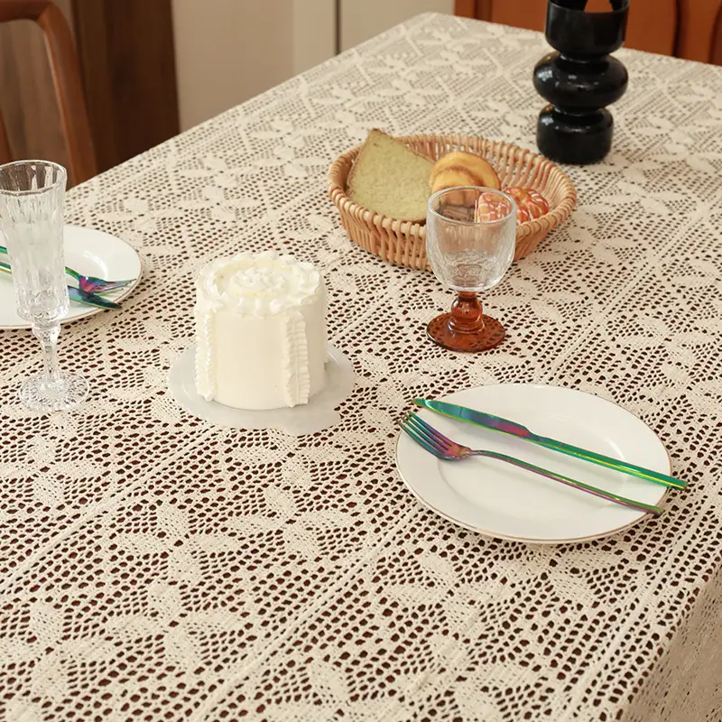 Pastoral Style Lace-Edged Cotton and Linen Tablecloth, Vintage Crochet Tea Table Cloth, Placemat, New Chinese Style, Available for Dropshipping