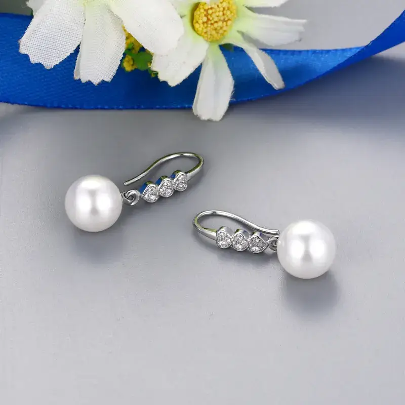 Pearl Heart Inlaid Ear Hooks for Women - Image 3