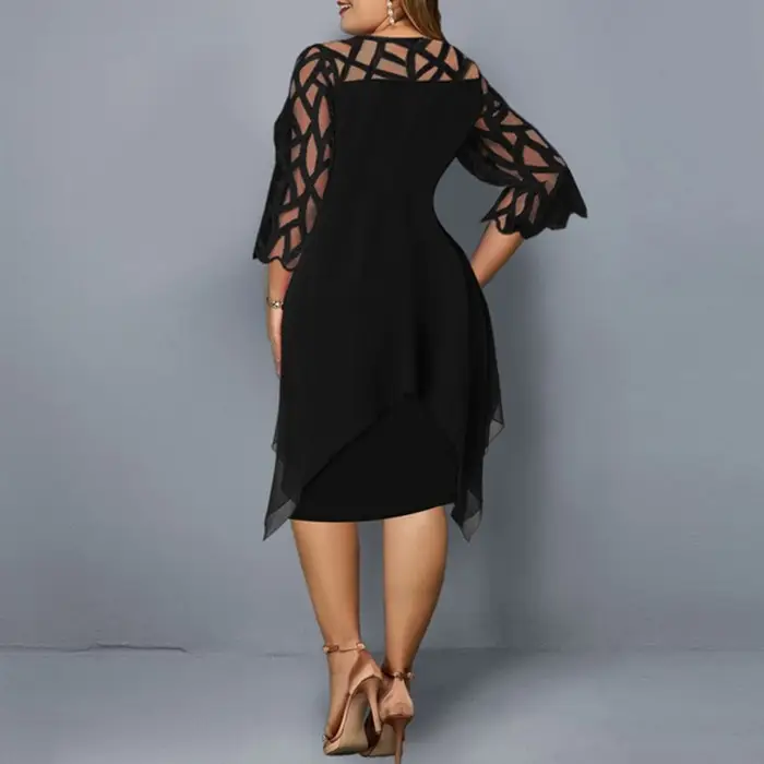 Lace Chiffon Dress Green Three Quarter Sleeve Asymmetrical Hem - Image 9