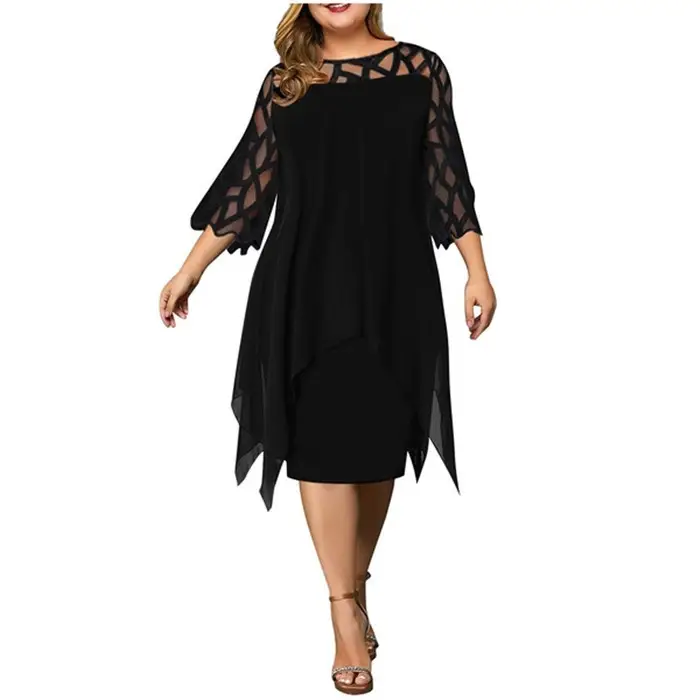 Lace Chiffon Dress Green Three Quarter Sleeve Asymmetrical Hem - Image 10