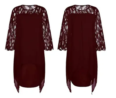 Lace Chiffon Dress Green Three Quarter Sleeve Asymmetrical Hem - Image 2