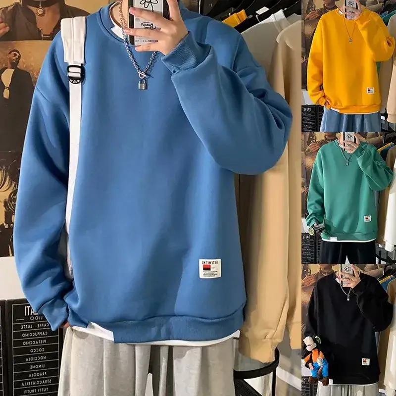 Men Fleece Sweatshirt Yellow Loose Fit Winter Warm - Image 9