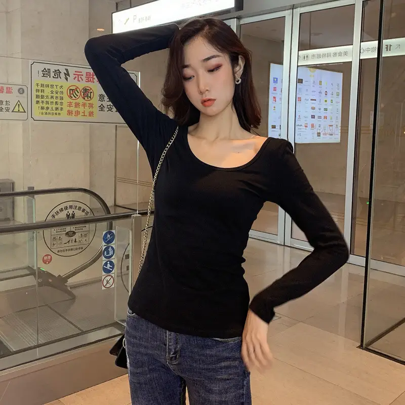 Women Blue Backless Long Sleeve Top 2023 Winter Large - Image 13