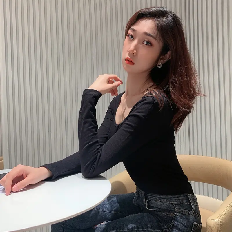 Women Blue Backless Long Sleeve Top 2023 Winter Large - Image 14