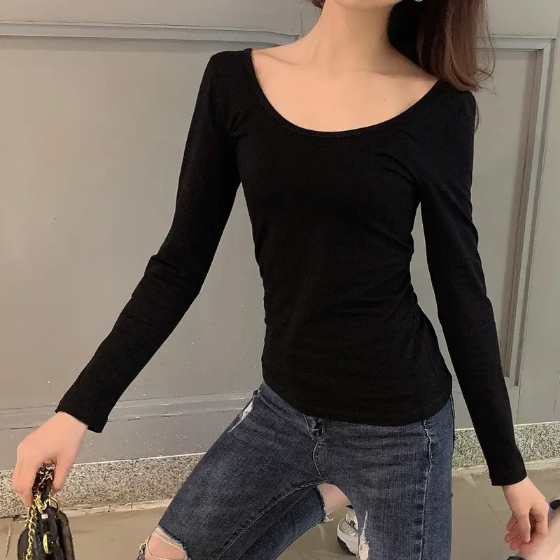 Women Blue Backless Long Sleeve Top 2023 Winter Large - Image 15