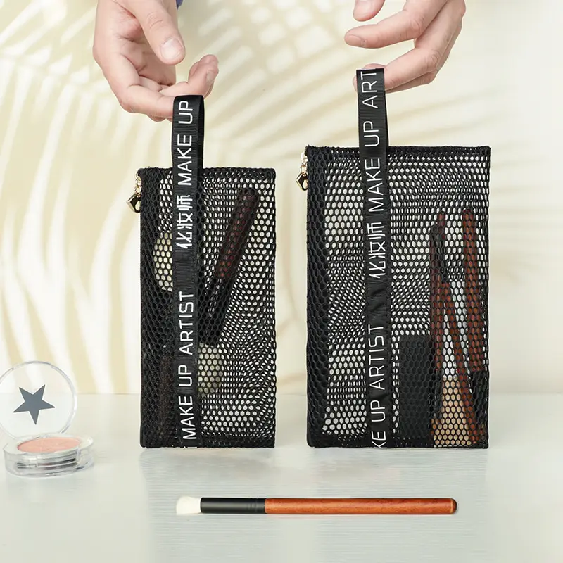 Portable Mesh Makeup Brush Bag Travel Storage Transparent - Image 4