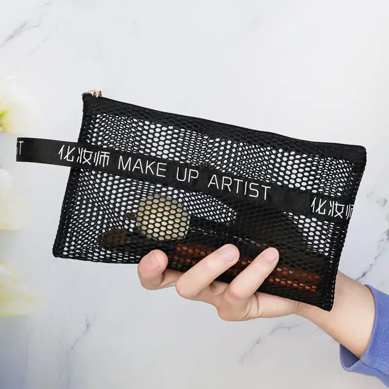 Portable Mesh Makeup Brush Bag Travel Storage Transparent - Image 5