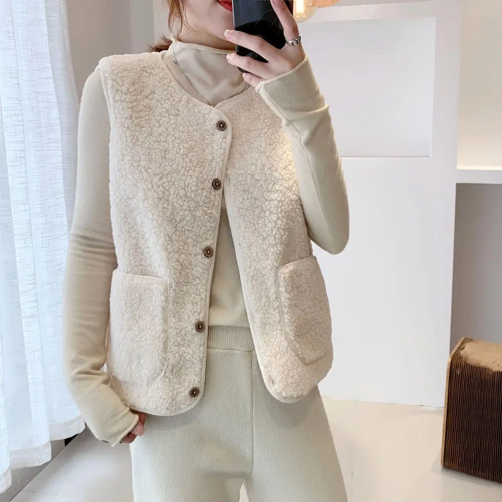 Lamb Wool Vest Women Winter Outerwear White 2023 - Image 5