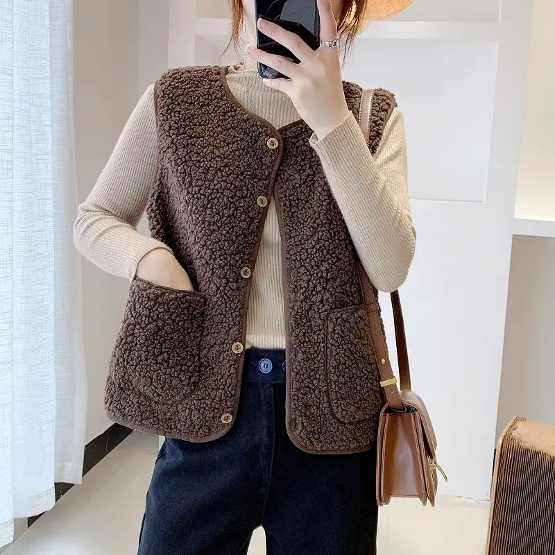Lamb Wool Vest Women Winter Outerwear White 2023 - Image 2
