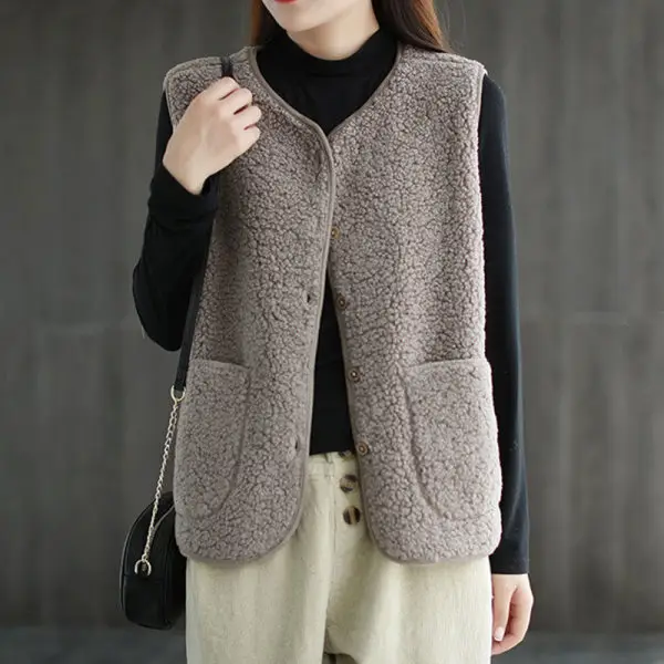Lamb Wool Vest Women Winter Outerwear White 2023 - Image 3