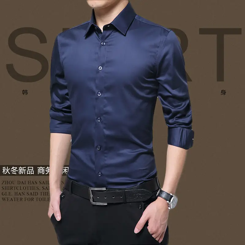 Autumn Men's Red Slim Fit Button Down Shirt