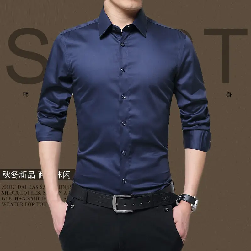 Autumn Men's Red Slim Fit Button Down Shirt