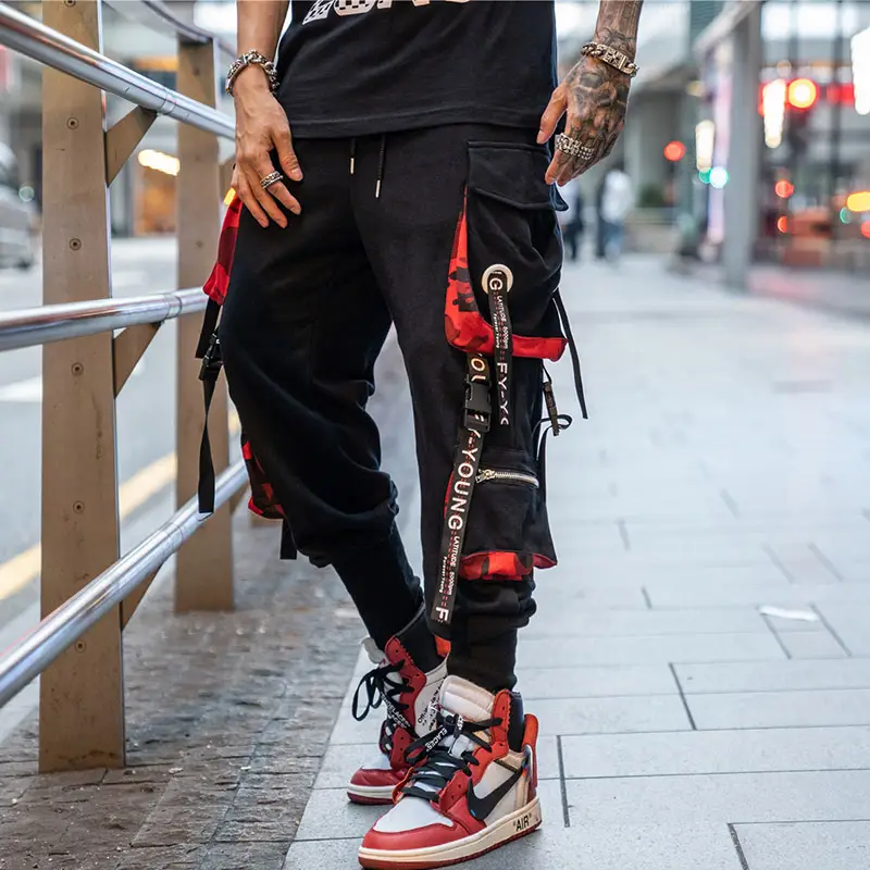 Men Black Korean Style Hip-hop Cargo Pants - Image 3
