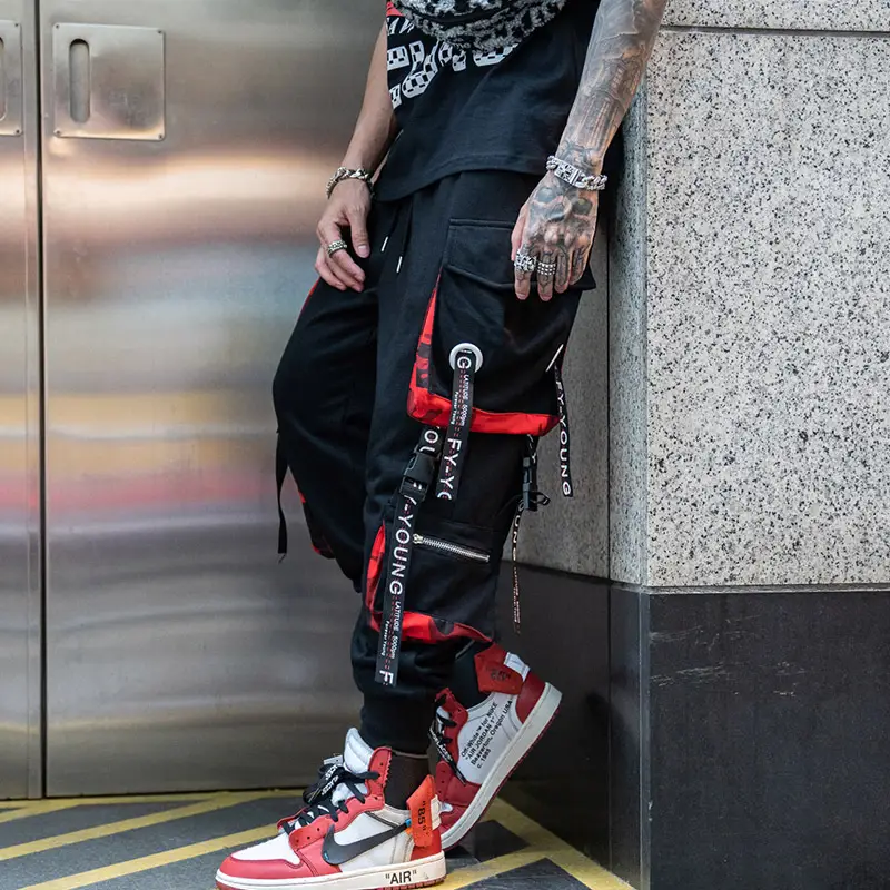 Men Black Korean Style Hip-hop Cargo Pants - Image 4